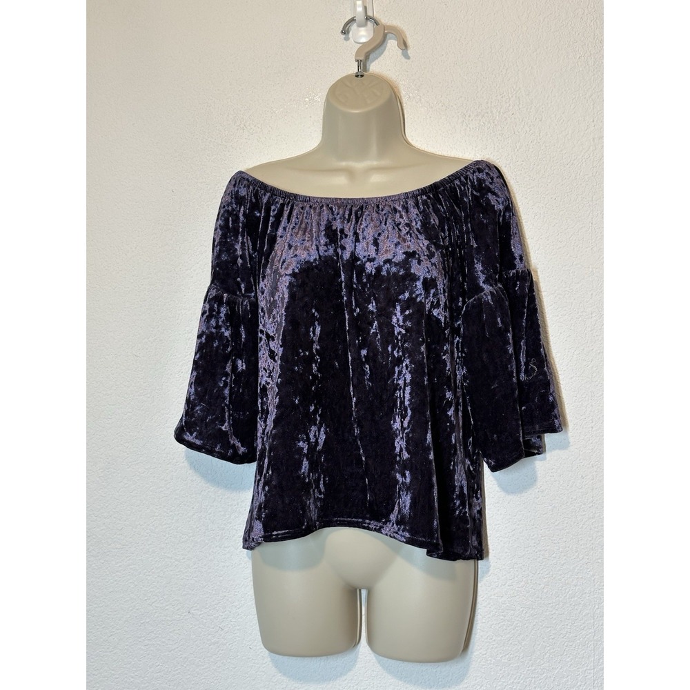 Y2K Purple Velvet Bell Flared Sleeve Top Medium‎ Goth Grunge Witchy Whimsigoth